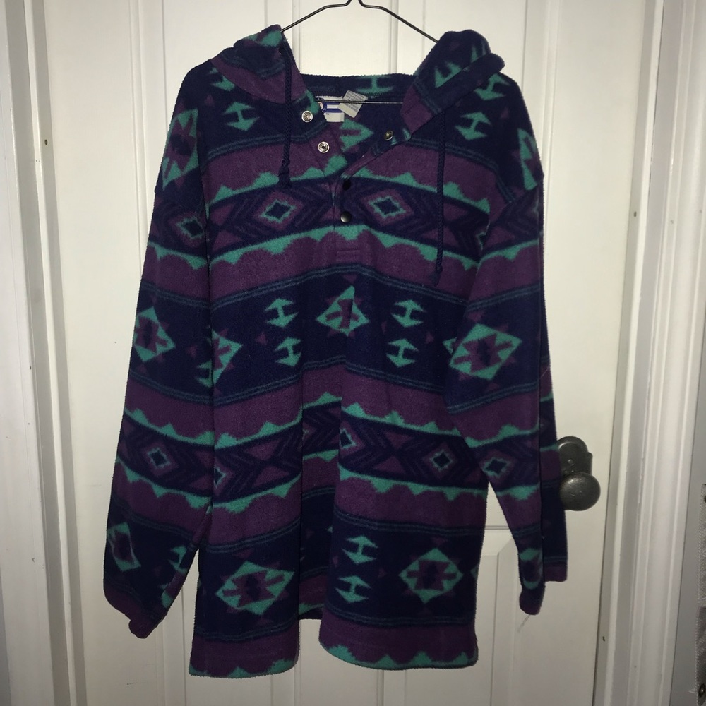 Oversized Neon Tribal Western Print Hoodie